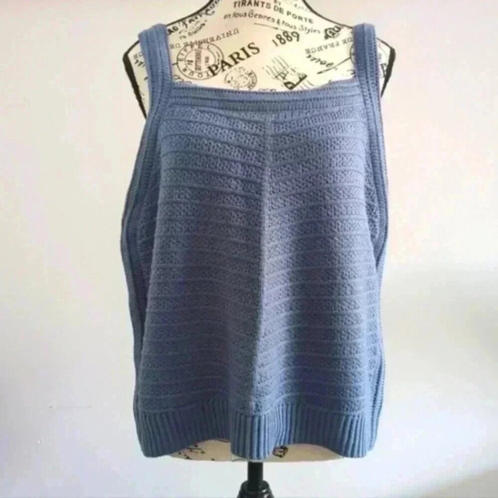 MARLED | Women's Blue Ribbed Knitted Cozy Thick Strap Sweater Tank